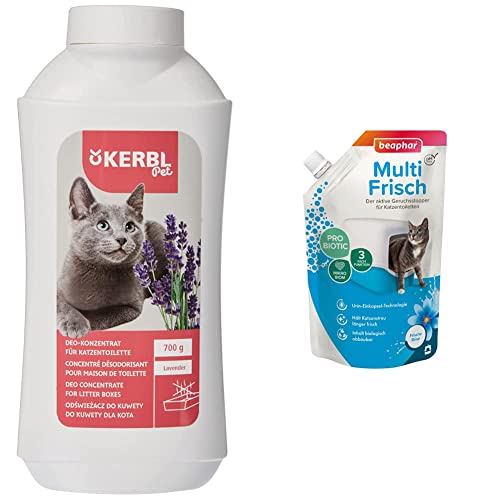 Kerbl 82673 Deo-Konzentrat für Katzentoilette, 700g & Beaphar Multi Frisch - Geruchsneutralisierer für Katzenklos - Verlängert die Haltbarkeit von Katzenstreu - Duft nach frischer Brise - 400 g von Kerbl