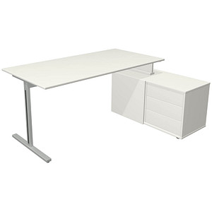 Kerkmann Form 1 Schreibtisch weiß rechteckig, T-Fuß-Gestell silber 160,0 x 80,0 cm von Kerkmann