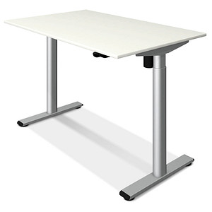 Kerkmann Move 1 base elektrisch höhenverstellbarer Schreibtisch weiß rechteckig, T-Fuß-Gestell silber 120,0 x 80,0 cm von Kerkmann