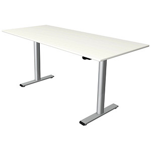 Kerkmann Move 1 base elektrisch höhenverstellbarer Schreibtisch weiß rechteckig, T-Fuß-Gestell silber 150,0 x 80,0 cm von Kerkmann