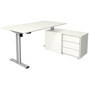 Kerkmann Move 1 base elektrisch höhenverstellbarer Schreibtisch weiß rechteckig, T-Fuß-Gestell silber 150,0 x 80,0 cm von Kerkmann