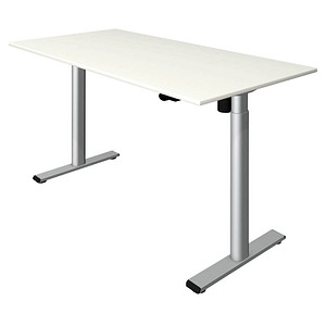 Kerkmann Move 1 base elektrisch höhenverstellbarer Schreibtisch weiß rechteckig, T-Fuß-Gestell silber 180,0 x 80,0 cm von Kerkmann
