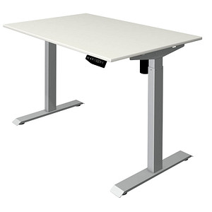 Kerkmann Move 1 elektrisch höhenverstellbarer Schreibtisch weiß rechteckig, T-Fuß-Gestell silber 120,0 x 80,0 cm von Kerkmann