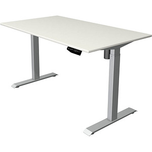 Kerkmann Move 1 elektrisch höhenverstellbarer Schreibtisch weiß rechteckig, T-Fuß-Gestell silber 140,0 x 80,0 cm von Kerkmann