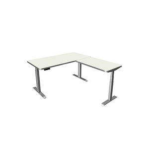 Kerkmann Move 3 Premium elektrisch höhenverstellbarer Schreibtisch weiß L-Form, T-Fuß-Gestell silber 160,0 x 180,0 cm von Kerkmann