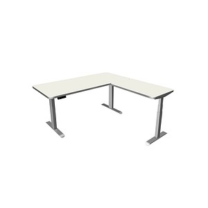 Kerkmann Move 3 Premium elektrisch höhenverstellbarer Schreibtisch weiß L-Form, T-Fuß-Gestell silber 180,0 x 180,0 cm von Kerkmann