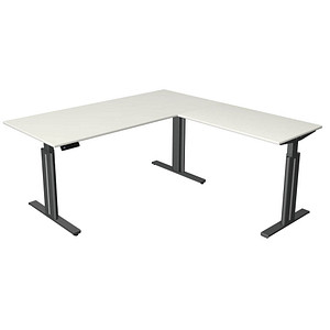 Kerkmann Move 3 elegant elektrisch höhenverstellbarer Schreibtisch weiß L-Form, T-Fuß-Gestell grau 180,0 x 180,0 cm von Kerkmann