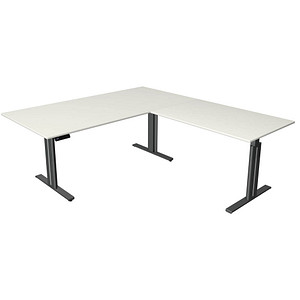 Kerkmann Move 3 elegant elektrisch höhenverstellbarer Schreibtisch weiß L-Form, T-Fuß-Gestell grau 200,0 x 220,0 cm von Kerkmann