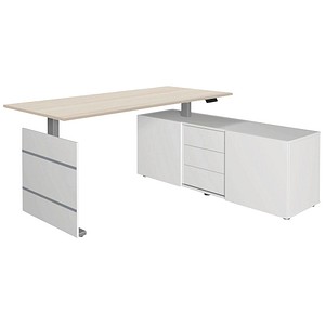 Kerkmann Move 3 elektrisch höhenverstellbarer Schreibtisch ahorn, weiß rechteckig, Wangen-Gestell silber 180,0 x 80,0 cm von Kerkmann