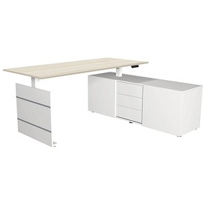 Kerkmann Move 3 elektrisch höhenverstellbarer Schreibtisch ahorn, weiß rechteckig, Wangen-Gestell weiß 180,0 x 80,0 cm von Kerkmann