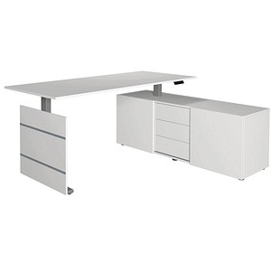 Kerkmann Move 3 elektrisch höhenverstellbarer Schreibtisch weiß rechteckig, Wangen-Gestell silber 180,0 x 80,0 cm von Kerkmann