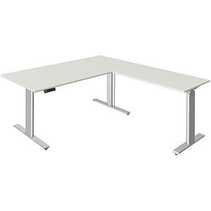 Kerkmann Move 3 tube elektrisch höhenverstellbarer Schreibtisch weiß L-Form, T-Fuß-Gestell silber 180,0 x 80,0 cm von Kerkmann