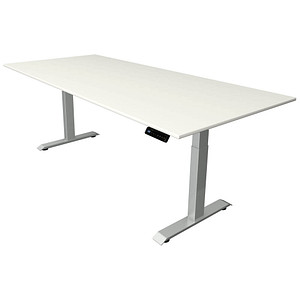 Kerkmann Move 4 elektrisch höhenverstellbarer Schreibtisch weiß rechteckig, T-Fuß-Gestell silber 225,0 x 100,0 cm von Kerkmann