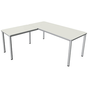 Kerkmann Prime Schreibtisch weiß L-Form, 6-Fuß-Gestell silber 180,0 x 180,0 cm von Kerkmann