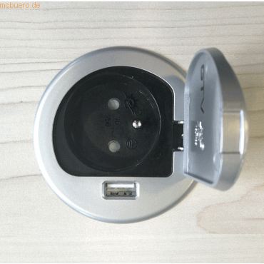 Kerkmann Tischsteckdose 1-fach + USB silber/schwarz Montage links von Kerkmann