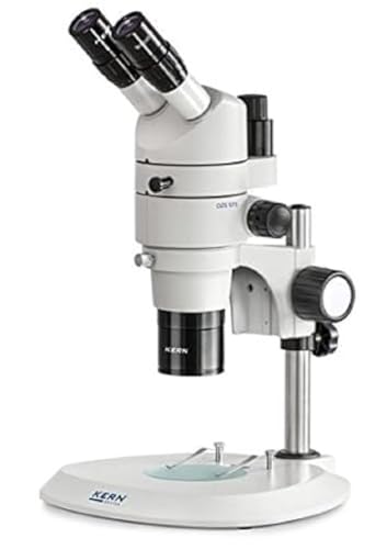 Stereo-Zoom Mikroskop [Kern OZS 573] Das großzoomige Parallele für den professionellen Anwender, Tubus: Trinokular, Okular: HWF 10x Ø22 mm, Sehfeld: Ø27,5-2,75 mm, Objektiv: 0,8x - 8x, Ständer: Säule von Kern