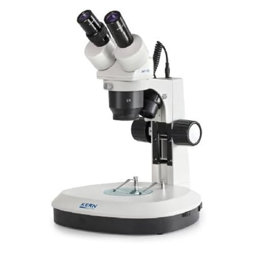 Stereomikroskop [Kern OSF 522] Das Robuste für Schule, Ausbildungsstätte, Werkstatt und Labor, Tubus: Binokular, Okular: HSWF 10x Ø23 mm, Sehfeld: Ø23 mm, Objektiv: 1x / 2x, Ständer: Säule von Kern