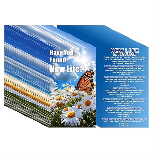 Kerosly 200 Stück "Neues Leben in Christ" Gospel Traktkarten – doppelseitige christliche Bibelvers Postkarten mit Schmetterlings- und Gänseblümchen-Design, Evangelisationskarten für Kirchenauftritt Kerosly 200 Stück "Neues Leben in Christ" Gospel Traktkarten – doppelseitige christliche Bibelvers Postkarten mit Schmetterlings- und Gänseblümchen-Design, Evangelisationskarten für Kirchenauftritt von Kerosly