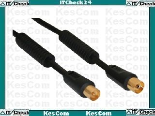 Antennenkabel IEC 0,5m Stecker/Buchse schwarz gerade >85dB, Koax, 0,5m Stecker/Buchse, mit Mantelstromfilter von KesCom