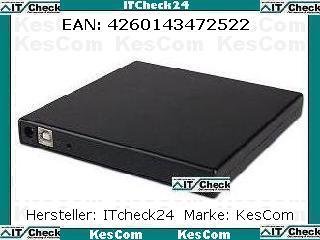KesCom® ITC22128 USB 2.0 CD Brenner Laufwerk Slimline extern schwarz - liest und brennt CDs von KesCom