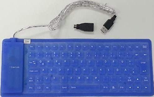 KesCom Flexible Tastatur PS/2 USB Wasserdicht einrollbar Deutsch blau - Windows 10 von KesCom