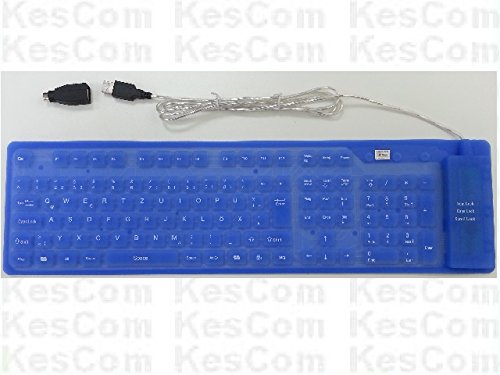 KesCom Flexible Tastatur PS/2 USB Wasserdicht einrollbar Deutsch blau mit Ziffernblock (Num-Lock) auch für Windows10 von KesCom