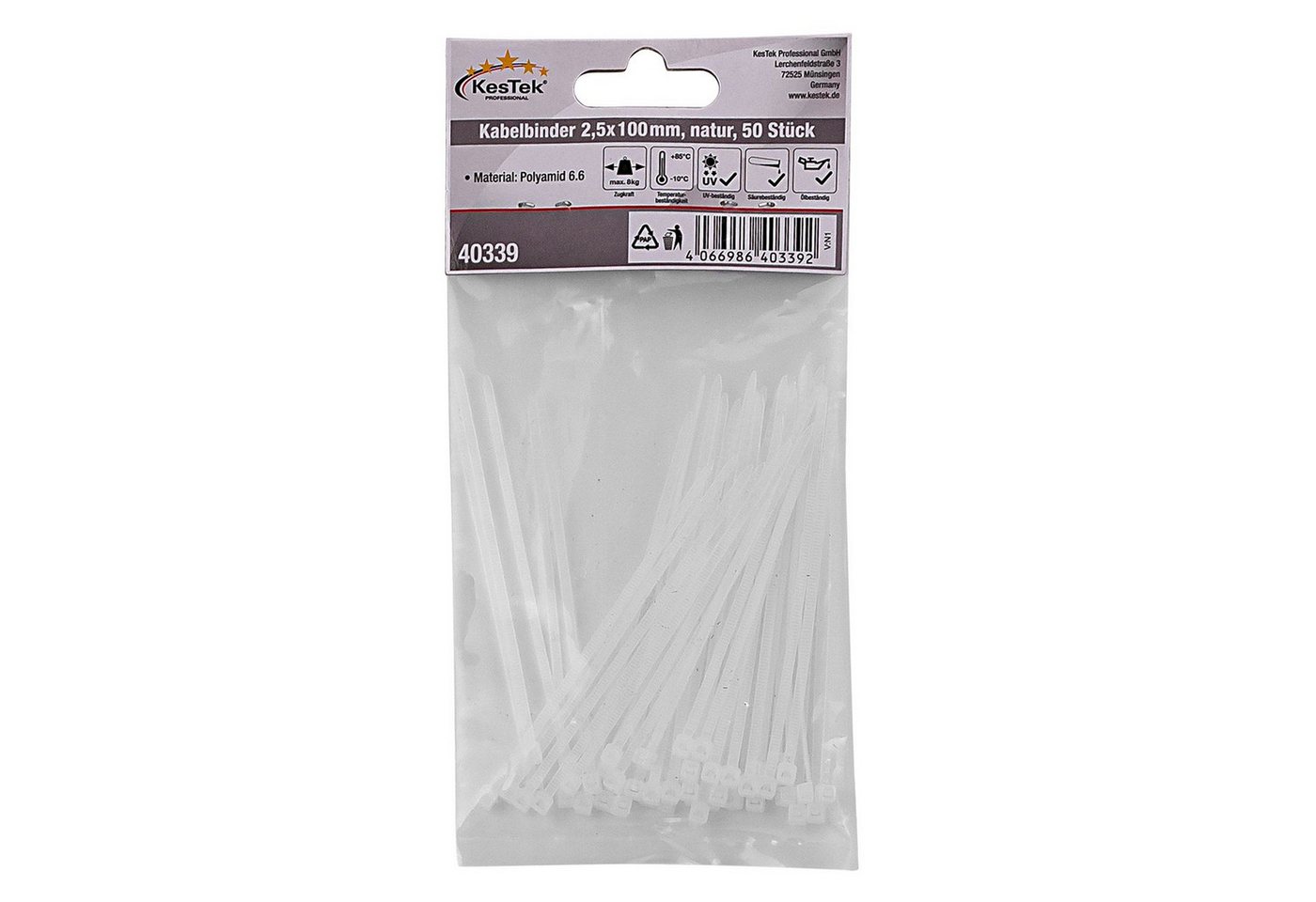KesTek Kabelbinder Kabelbinder 2,5x100mm, Natur (50-St) von KesTek