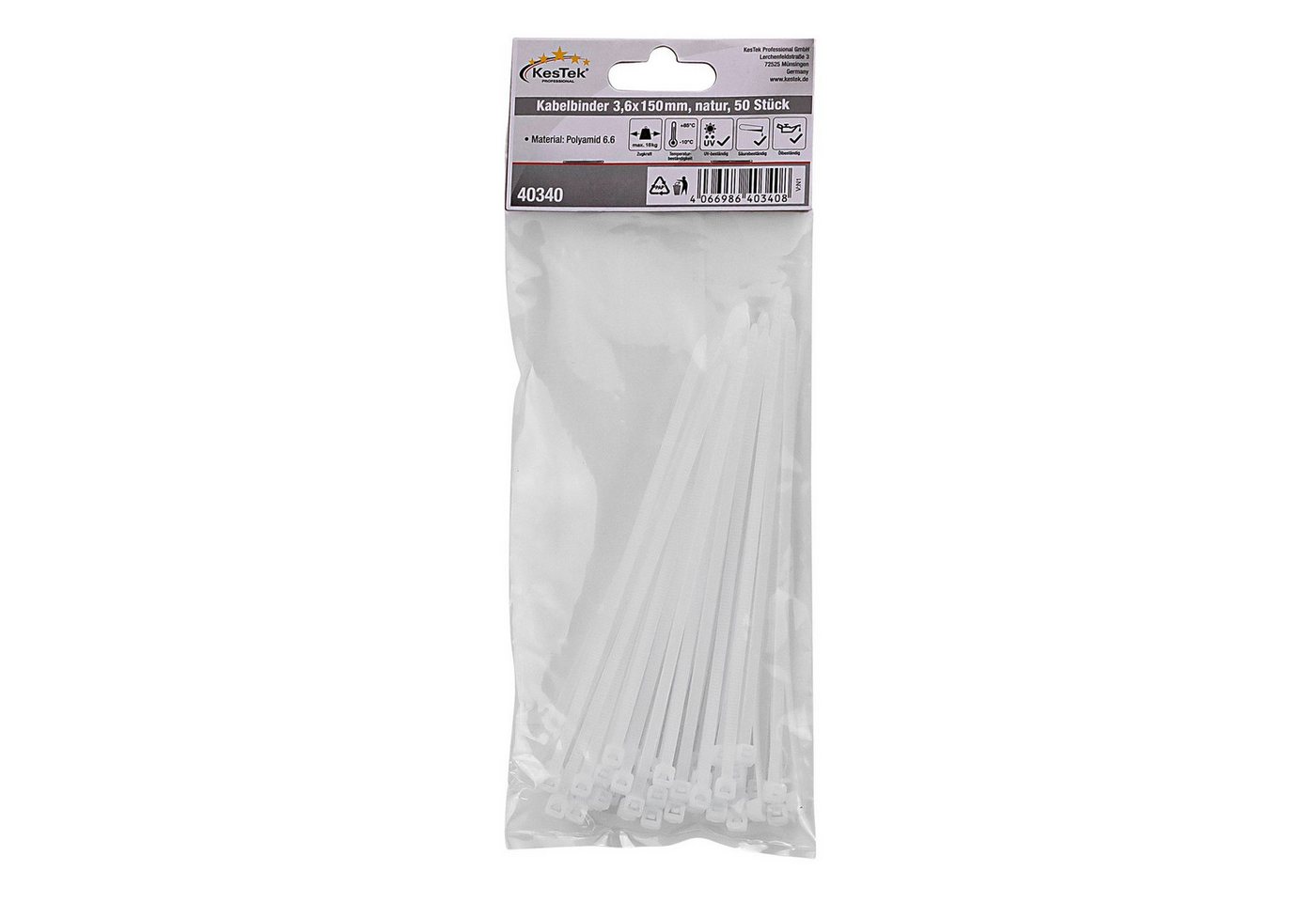 KesTek Kabelbinder Kabelbinder 3,6x150mm, Natur (50-St) von KesTek