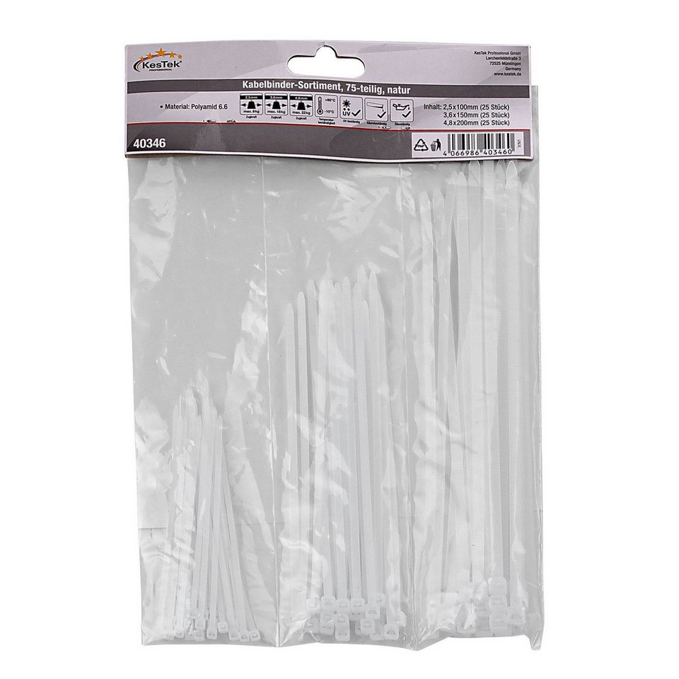 KesTek Kabelbinder Kabelbinder Sortiment 75 tlg. natur (75-St) von KesTek