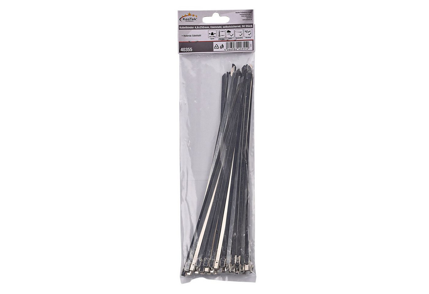 KesTek Kabelbinder Kabelbinder aus Edelstahl, selbstsichernd 4,6x250mm (50-St) von KesTek