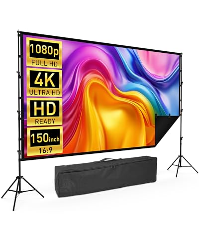 Leinwand Beamer mit Stativ, Kescron 150 Zoll Projector Screen Tragbare Indoor Outdoor Projektor, Rückseite 16:9 HD Faltbare Mobile Projektion Leinwand mit Tragetasche für Haus Hinterhof Theater Nächte Leinwand Beamer mit Stativ, Kescron 150 Zoll Projector Screen Tragbare Indoor Outdoor Projektor, Rückseite 16:9 HD Faltbare Mobile Projektion Leinwand mit Tragetasche für Haus Hinterhof Theater Nächte von Kescron