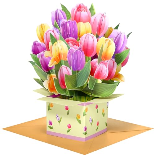 Kesote Osterkarte Pop Up Geburtstagskarte 3D Blumenkarte Muttertagskarte Gute Besserung Karte Tulpe Glückwunschkarte Grußkarte von Kesote