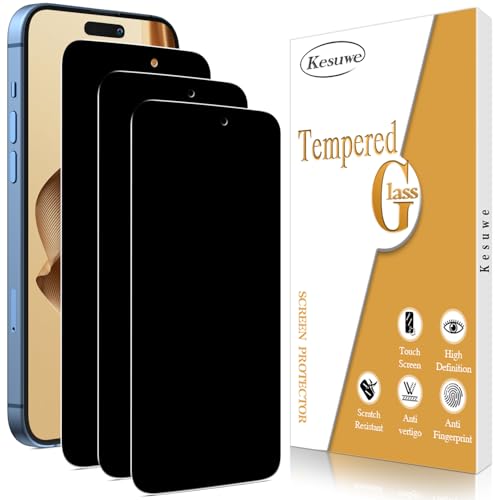 Kesuwe [3 Stück] Panzer Schutz Glas für iPhone 16 Pro, Anti-Kratzen, 9H Härte, Ultrabeständig, Anti-Bläschen, HD Displayschutzfolie, 0.33mm Ultra-klar von Kesuwe