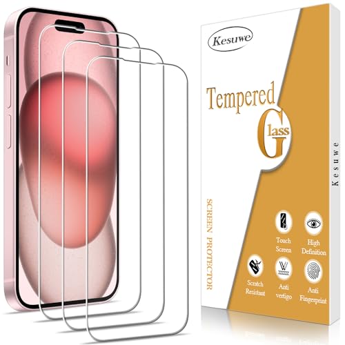 Kesuwe [3 Stück] Schutzfolie für iPhone 15, Anti-Kratzen, Anti-Bläschen, 9H Härte, Ultrabeständig, HD Displayschutzfolie, 0.33mm Ultra-klar, Einfache Installation von Kesuwe