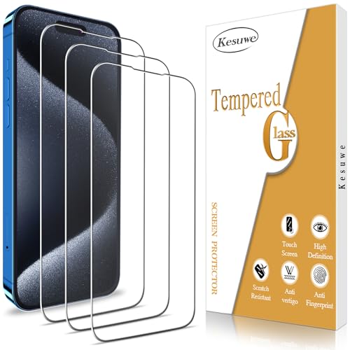 Kesuwe [3 Stück] Schutzfolie für iPhone 15 Pro, Anti- Kratzer, Bläschenfrei, 9H Härte, HD-Klar, HD Displayschutz Folie, Ultrabeständi, Einfache Installation von Kesuwe
