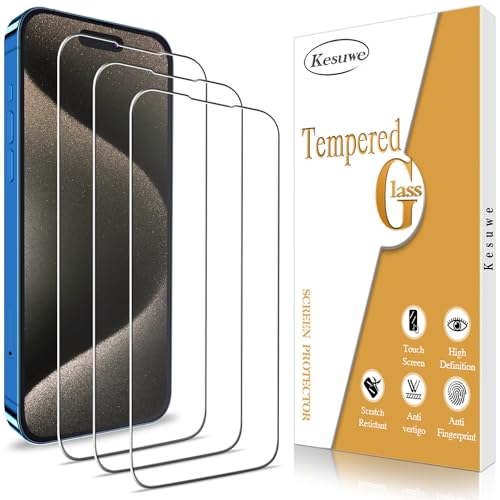 Kesuwe [3 Stück] Schutzfolie für iPhone 15 Pro Max, Anti-Kratzen, Anti-Bläschen, 9H Härte, Ultrabeständig, HD Displayschutz Folie, Ultra-klar von Kesuwe