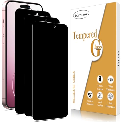 Kesuwe [3 Stück] Sichtschutz Schutzfolie für iPhone 15/15 Pro, Anti-Spy Schutzglas, 9H Härte, Anti-Kratzen, Anti-Peeping, 9H Härte, Bläschenfrei, Stoßfest von Kesuwe