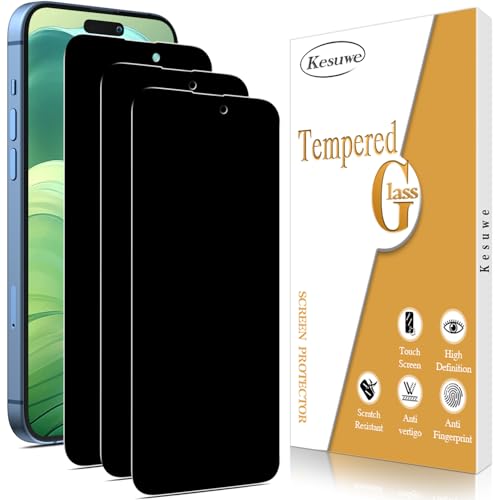 Kesuwe [3 Stück] Sichtschutz Panzer Schutz Glas für iPhone 15 Pro Max, 15 Plus, Anti-Spy, Anti-Kratzen, Anti-Fingerabdruck, 9H Härte, Blasenfre von Kesuwe
