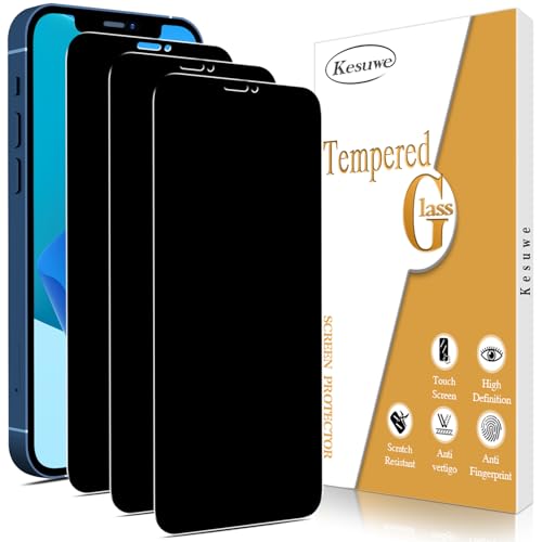 Kesuwe [3 Stück] Sichtschutz Schutzfolie für iPhone 12/12 Pro, Anti-Spy Schutzglas, 9H Härte, Anti-Kratzen, Anti-Peeping, 9H Härte, Bläschenfrei, Stoßfest von Kesuwe
