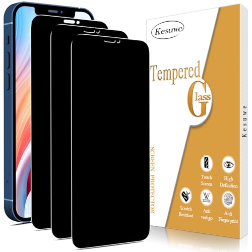 Kesuwe [3 Stück] Sichtschutz Schutzfolie für iPhone 12 Pro Max, 9H Härte Sichtschutzfolie, Anti-Spy, Anti-Kratzen, Ultrabeständig, Anti-Bläschen, 0.33mm Ultra-klar von Kesuwe