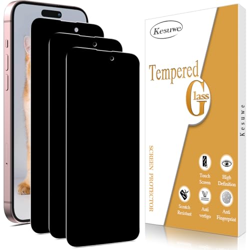 Kesuwe [3 Stück] Sichtschutz Schutzfolie für iPhone 16, Anti-Spy Schutzglas, 9H Härte, Anti-Kratzen, Anti-Peeping, 9H Härte, Bläschenfrei, Stoßfest von Kesuwe