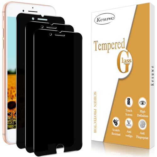 Kesuwe [3 Stück] Sichtschutz Schutzfolie für iPhone SE 2020/8/7/6s/6, Anti-Spy Schutzglas, 9H Härte, Anti-Kratzen, Anti-Peeping, 9H Härte, Bläschenfrei, Stoßfest von Kesuwe