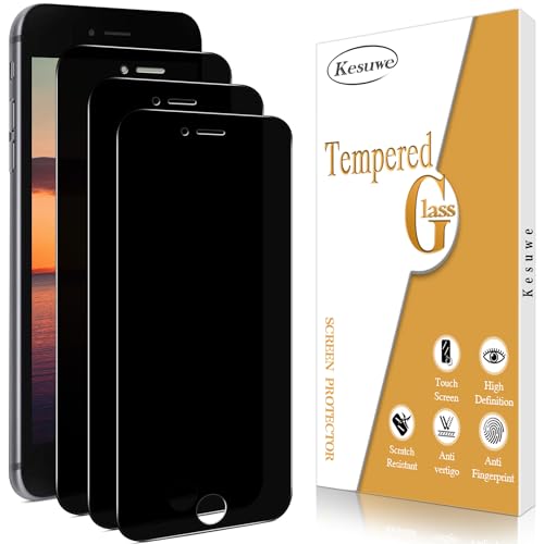 Kesuwe [3 Stück] Sichtschutz Schutzfolie für iPhone SE 3/SE 2022/SE 2/SE 2020, Anti-Spy Schutzglas, 9H Härte, Anti-Kratzen, Anti-Peeping, 9H Härte, Bläschenfrei, Stoßfest von Kesuwe