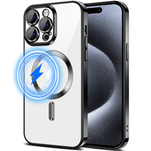 Keteen Clear Magnetic für iPhone 15 Pro Hülle mit MagSafe, Handyhülle iPhone 15 Pro Hülle[Kameraschutz Eingebaut] Ultra Dünn Silikon Anti Fingerabdruck Hülle für iPhone 15 Pro-Schwarz von Keteen