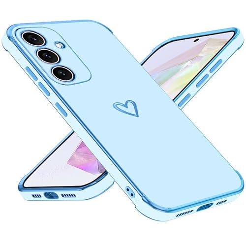 Keteen Handyhülle für Samsung Galaxy A55 5G Hülle Cute Herz Muster Mädchen Galvanisierte Kameraschutz Weich TPU Silikon Schutzhülle Ultra Dünn Case Stoßfeste Hülle für Samsung Galaxy A55 5G,Blau von Keteen