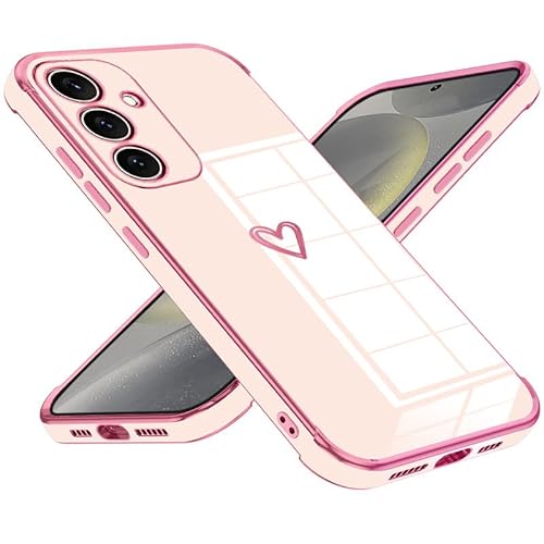 Keteen Handyhülle für Samsung Galaxy S24 Hülle Cute Herz Muster Mädchen Galvanisierte Kameraschutz Weich TPU Silikon Schutzhülle Ultra Dünn Case Stoßfeste Hülle für Samsung Galaxy S24-Rosa von Keteen