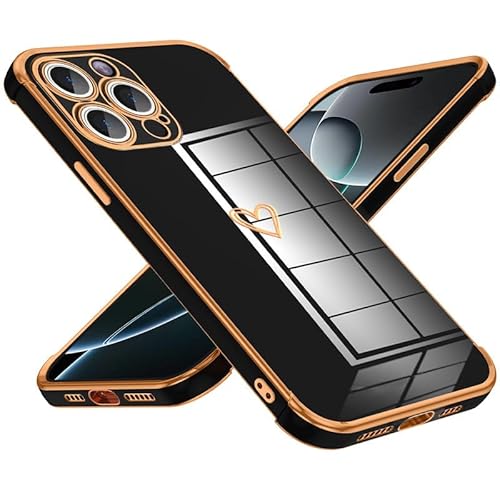 Keteen Handyhülle für iPhone 16 Pro Hülle Cute Herz Muster Mädchen Galvanisierte Kameraschutz Weich TPU Silikon Schutzhülle Ultra Dünn Stoßfeste Hülle für iPhone 16 Pro-Schwarz von Keteen