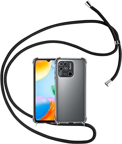 Keteen Handykette Handyhülle für Xiaomi Redmi 10C hülle mit Band Transparente Slim Silikon Schutzhülle mit Abnehmbar Kordel Stossfest Cover zum Umhängen Necklace hülle für Xiaomi Redmi 10C, Schwarz von Keteen