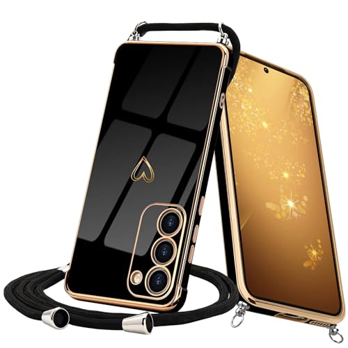Keteen Handykette Hülle für Samsung Galaxy S22 Handyhülle mit Band Cute Herz Muster Galvanisierte Slim Silikon mit Abnehmbar Kordel Stossfest Cover Necklace Handyhülle für Samsung S22, Schwarz Keteen Handykette Hülle für Samsung Galaxy S22 Handyhülle mit Band Cute Herz Muster Galvanisierte Slim Silikon mit Abnehmbar Kordel Stossfest Cover Necklace Handyhülle für Samsung S22, Schwarz von Keteen