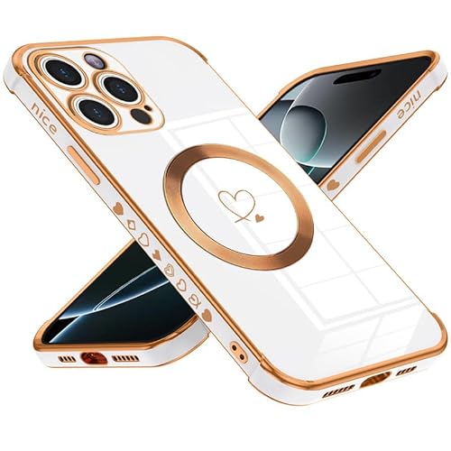Keteen Magnetische Handyhülle für iPhone 16 Pro, MagSafe-Kompatibel, Dünne Flexible TPU Silikon Galvanisierte Stoßfeste Kratzfeste Schutzhülle, Weiß von Keteen